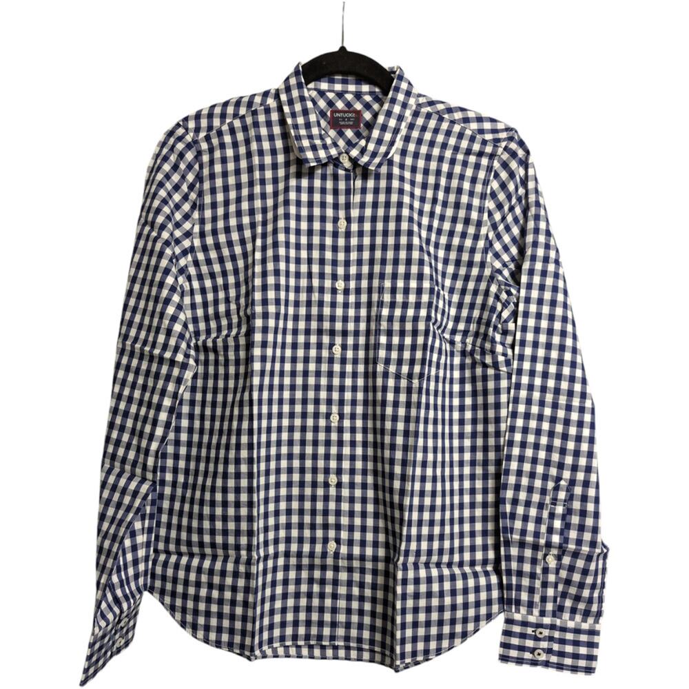 NWT UNTUCKIT Belleza Navy Gingham Button Down Regular Fit Long Sleeve Shirt Sz 2